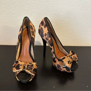 Schutz Leopard Leather Suede Studded Bow High Heels